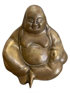 Vintage Brass Meditating Buddha Statue Figurine 5” Sculpture Green Felt Base